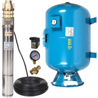 Kit Hidrofor 100L vertical/orizontal cu pompa submersibila IBO Polonia 3SKM100, 750W, 45 l/min, H refulare 60m, 20m cablu - 1