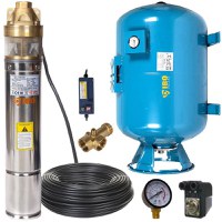 Kit hidrofor 100L vertical/orizontal cu pompa submersibila IBO Polonia 4SKM150 cu panou control, 1100W, debit 50l/min, H refulare 107m, 20m cablu - 1