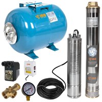 Kit hidrofor 24L cu pompa submersibila IBO Dambat 4SDM3/14, 1.1kW, debit 94l/min, H refulare 103m, racord 1.5", rezistenta la nisip - 1