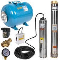 Kit hidrofor 24L cu pompa submersibila IBO Dambat 4SDM7/12, 1.5kW, debit 180l/min, H refulare 76m, racord 2 toli, rezistenta la nisip - 1