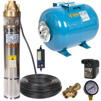 Kit hidrofor 24L cu pompa submersibila IBO Polonia 4SKM150 cu panou control, 1100W, debit 50l/min, H refulare 107m, 20m cablu - 1