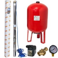 Set Hidrofor vertical 80L cu Pompa Submersibila IBO Dambat 3TI20, 0.55 kW, 50 l/min, H Refulare 82 m, cablu 20 m - 1