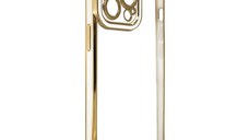 Husa de protectie telefon Hurtel pentru Apple iPhone 13 Pro, Fashion Gold Frame, Plastic, Alb