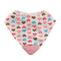 Baveta tip bandana cu jucarie dentitie bumbac pink - 1