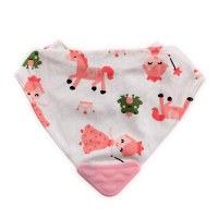 Baveta tip bandana cu jucarie dentitie bumbac pink - 2