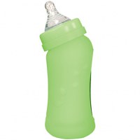 Biberon inclinat din sticla cu protectie de silicon 210 ml Green Sprouts Green - 1