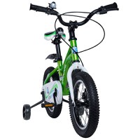 Bicicleta pentru copii 3-6 ani KidsCare HappyCycles 14 inch cu roti ajutatoare si frane pe disc verde - 2