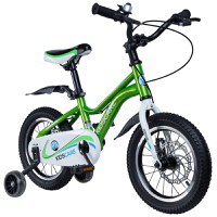 Bicicleta pentru copii 3-6 ani KidsCare HappyCycles 14 inch cu roti ajutatoare si frane pe disc verde - 6