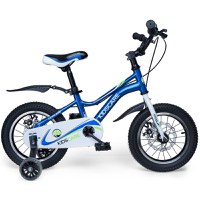 Bicicleta pentru copii 5-8 ani KidsCare HappyCycles 16 inch cu roti ajutatoare si frane pe disc albastru - 1