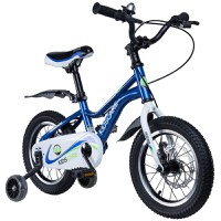 Bicicleta pentru copii 5-8 ani KidsCare HappyCycles 16 inch cu roti ajutatoare si frane pe disc albastru - 6