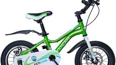 Bicicleta pentru copii 5-8 ani KidsCare HappyCycles 16 inch cu roti ajutatoare si frane pe disc verde