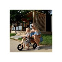 Bicicletatricicleta fara pedale din lemn 2 in 1 Brown White - 2