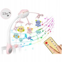 Carusel muzical cu telecomanda pentru patut cu proiector si melodii Ricokids Roz - 1