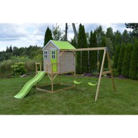 Casuta de gradina cu platforma,tobogan si leagan dublu (M28L) Wendi Toys Lime Lodge - 6