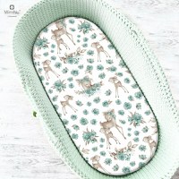 Cearceaf cu elastic MimiNu pentru landou 80x35 cm din bumbac Sweet Deer Mint - 1