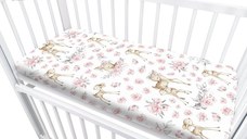 Cearceaf cu elastic MimiNu pentru patut co-sleeper 89 x 51 cm Sweet Deer Pink