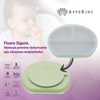 Farfurie compartimentata din silicon cu ventuza si capac AppeKids Raw Green - 2