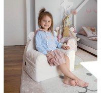 Fotoliu pentru copii cu spata Babysteps catifea Velvet Ursulet Teddy Beige - 1