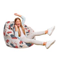 Fotoliu Puf Bean Bag tip Para L bej cu model rosu si gri - 1