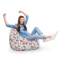 Fotoliu Puf Bean Bag tip Para XL alb cu flori rosii - 1