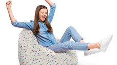 Fotoliu Puf Bean Bag tip Para XL bej cu triunghiuri multicolore