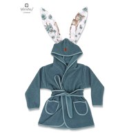 Halat de baie MimiNu cu urechi din bumbac si thermo fleece Sweet Deer Mint - 2