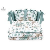 Lenjerie patut 4 piese bumbac MimiNu cu doua protectii laterale pentru patut 120x60 cm Sweet Deer Mint - 3