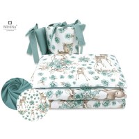 Lenjerie patut 4 piese bumbac MimiNu cu doua protectii laterale pentru patut 120x60 cm Sweet Deer Mint - 1