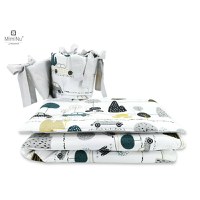 Lenjerie patut cu 4 piese MimiNu din bumbac cu protectii laterale 120x60 cm Childrens Journey Grey - 1