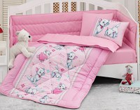 Lenjerie patut cu 6 piese Baby Ranforce Kitty Pink - 1