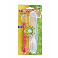 Lingura din silicon Nuby pentru bebelusi 13 cm 6 luni + albastru - 1