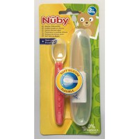 Lingura din silicon Nuby pentru bebelusi cu maner arcuit 3 luni+ albastru - 3