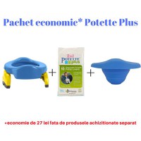 Pachet economic albastru Potette Plus olita portabila + liner reutilizabil + 10 pungi biodegradabile - 6