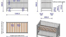 Patut copii din lemn Dominic 120x60 cm alb cu sertar