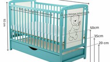 Patut din lemn Timmi BabyNeeds 120x60 cm cu sertar Mint