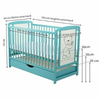 Patut din lemn Timmi BabyNeeds 120x60 cm cu sertar Mint - 1