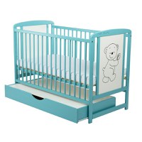 Patut din lemn Timmi BabyNeeds 120x60 cm cu sertar Mint - 3