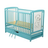 Patut din lemn Timmi BabyNeeds 120x60 cm cu sertar Mint - 5