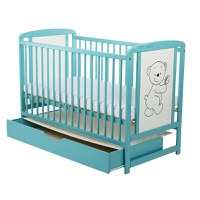 Patut din lemn Timmi BabyNeeds 120x60 cm cu sertar Mint - 6