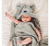 Prosop BabySteps 73x58 cm din bambus cu gluga si buzunar pentru bebelusi si copii Poncho Teddy Grey - 3