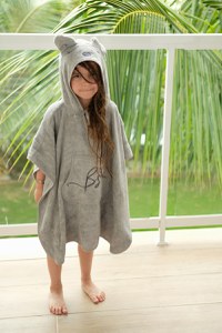 Prosop BabySteps 73x58 cm din bambus cu gluga si buzunar pentru bebelusi si copii Poncho Teddy Grey - 6