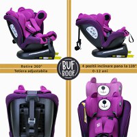 Scaun auto Tweety Plus Deluxe Buf Boof i-Size rotativ 360 cu isofix 40-150 cm UrsPurple - 4