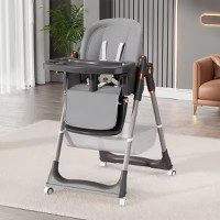 Scaun de masa Little Mom multifunctional 3 in 1 cu roti si cos pentru accesorii Grey - 1