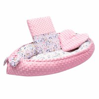 Set 3 piese New Baby Luxury Baby Nest cu paturica si pernuta in forma de inima Minky Cranberries - 1