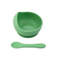 Set castron, farfurie cu ventuza, lingurita si capac verde pal - 1