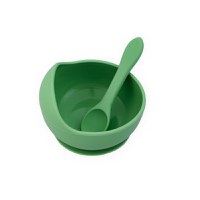 Set castron, farfurie cu ventuza, lingurita si capac verde pal - 2