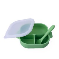 Set castron, farfurie cu ventuza, lingurita si capac verde pal - 3