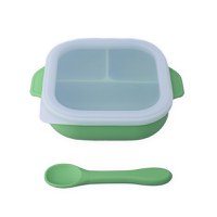 Set castron, farfurie cu ventuza, lingurita si capac verde pal - 4