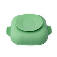 Set castron, farfurie cu ventuza, lingurita si capac verde pal - 5