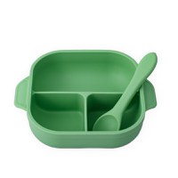 Set castron, farfurie cu ventuza, lingurita si capac verde pal - 6